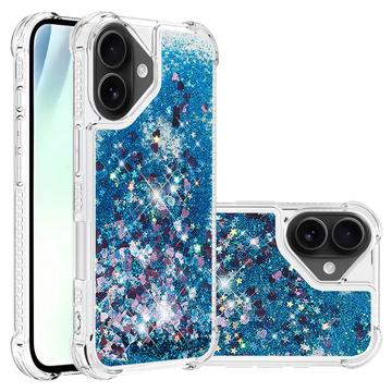 iPhone 17 Glitter Quicksand TPU Cover - Blå hjerter
