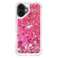 iPhone 17 Glitter Quicksand TPU Cover - Lyserøde hjerter