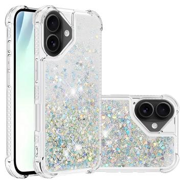 iPhone 17 Glitter Quicksand TPU Cover - Sølvhjerter