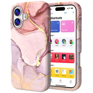 iPhone 17 luksus marmor hybrid cover - pink/guld