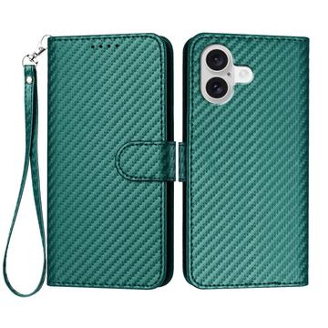 iPhone 17 Premium Wallet-etui med rem - kulfiberstruktur - Kulstofgrøn