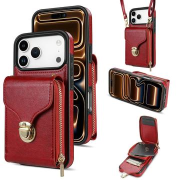 iPhone 17 Pro/18 Pro Alt-i-et cover med pung og rem - rød