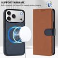 iPhone 17 Pro aftageligt pungetui med MagSafe, RFID-beskyttelse og håndrem - brun / blå