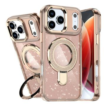 iPhone 17 Pro Glitter Hybrid cover med kickstand - MagSafe-kompatibel - Ørkenguld
