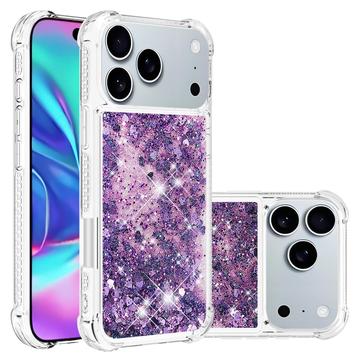 iPhone 17 Pro Glitter Quicksand TPU Cover - Lilla hjerter