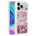 iPhone 17 Pro Glitter Quicksand TPU Cover - rosaguldfarvede hjerter