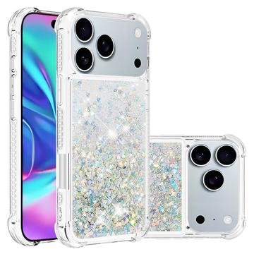iPhone 17 Pro Glitter Quicksand TPU Cover - Sølvhjerter