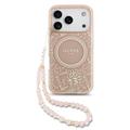 iPhone 17 Pro Guess IML Flowers Allover Electro Cover med Perlestrop - MagSafe-kompatibel (Open Box - God stand) - Pink