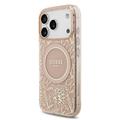 iPhone 17 Pro Guess IML Flowers Allover Electro Cover med Perlestrop - MagSafe-kompatibel - Pink