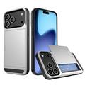 iPhone 17 Pro Hybrid Cover med Glidende Kortslot - Sølv