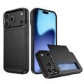 iPhone 17 Pro Hybrid Cover med Glidende Kortslot - Sort