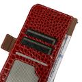iPhone 17 Pro Max Crocodile Series Læderpung med RFID - Rød