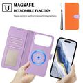 iPhone 17 Pro Max aftageligt pungetui med MagSafe, RFID-beskyttelse og håndrem - orange / lilla