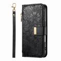 iPhone 17 Pro Max Pungetui med blomster- og bladmønster med lynlåslomme og håndledsrem