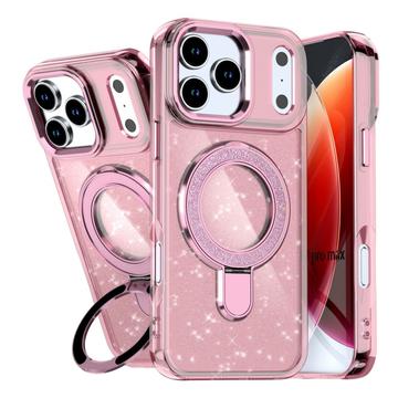 iPhone 17 Pro Max Glitter Hybrid Cover med Kickstand - MagSafe-kompatibel - Pink