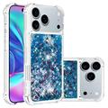 iPhone 17 Pro Max Glitter Quicksand TPU Cover - Blå hjerter