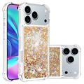 iPhone 17 Pro Max Glitter Quicksand TPU Cover - Guldhjerter