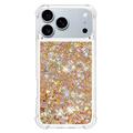 iPhone 17 Pro Max Glitter Quicksand TPU Cover - Guldhjerter