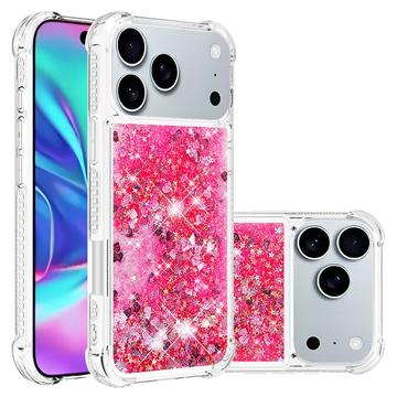iPhone 17 Pro Max Glitter Quicksand TPU Cover - Lyserøde hjerter