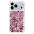 iPhone 17 Pro Max Glitter Quicksand TPU Cover - rosaguldfarvede hjerter