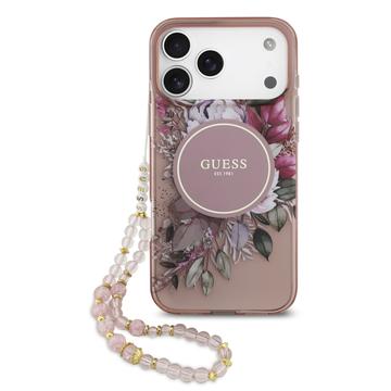 iPhone 17 Pro Max Guess IML Flowers cover med perlerem - Pink