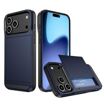iPhone 17 Pro Max Hybrid Cover med Glidende Kortslot - Mørkeblå