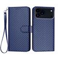iPhone 17 Pro Max Premium Wallet-etui med rem - kulfiberstruktur - Kulstofblå