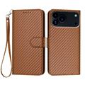 iPhone 17 Pro Max Premium Wallet-etui med rem - kulfiberstruktur - Kulstofkaffe