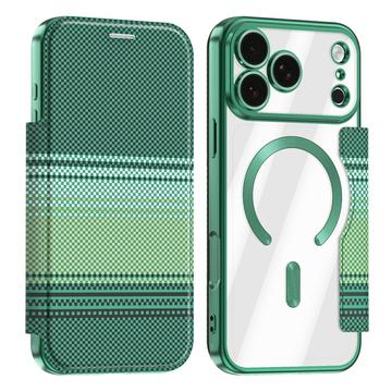 iPhone 17 Pro Max Stilfuldt magnetisk flip-etui med RFID-kortpladser - sortgrøn