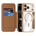 iPhone 17 Pro Max Stilfuldt magnetisk flip-etui med RFID-kortpladser - brun
