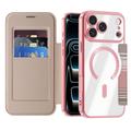 iPhone 17 Pro Max Stilfuldt magnetisk flip-etui med RFID-kortpladser - lyserød