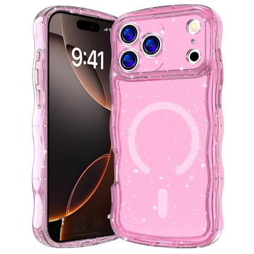 iPhone 17 Pro Max Wave-Edge Laser Glitter MagSafe Cover - Gennemsigtig pink
