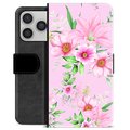 iPhone 17 Pro Premium Flip Cover med Pung - Vandfarveblomster