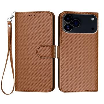iPhone 17 Pro Premium Wallet-etui med rem - kulfiberstruktur - Kulstofkaffe