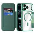 iPhone 17 Pro Stilfuldt magnetisk flip-etui med RFID-kortpladser - sortgrøn