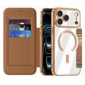 iPhone 17 Pro Stilfuldt magnetisk flip-etui med RFID-kortpladser - brun