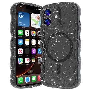 iPhone 17 Wave-Edge Laser Glitter MagSafe Cover - Gennemsigtig sort