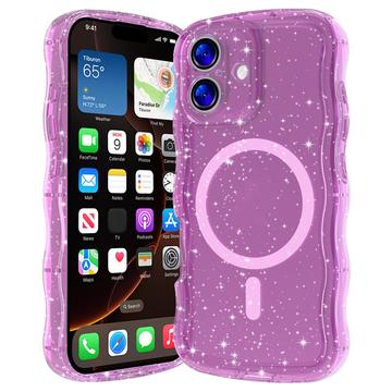 iPhone 17 Wave-Edge Laser Glitter MagSafe Cover - Gennemsigtig pink