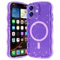 iPhone 17 Wave-Edge Laser Glitter MagSafe Cover - Gennemsigtig lilla