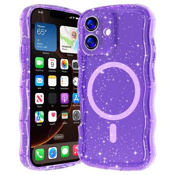 iPhone 17 Wave-Edge Laser Glitter MagSafe Cover - Gennemsigtig lilla