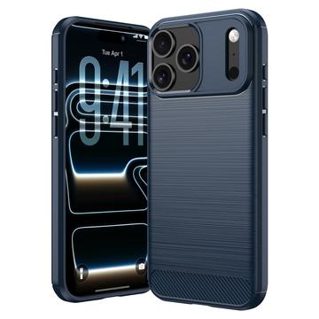 iPhone 18 Pro Børstet TPU Cover - Karbonfiber - blå