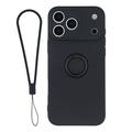 iPhone 18 Pro Flydende silikone cover med ringholder og håndledsrem