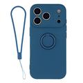 iPhone 18 Pro Flydende silikone cover med ringholder og håndledsrem - midnatsblå