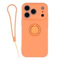 iPhone 18 Pro Flydende silikone cover med ringholder og håndledsrem - orange