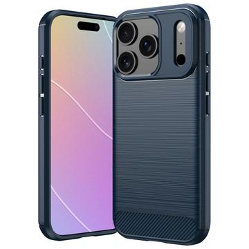 iPhone 18 Pro Max Børstet TPU Cover - Karbonfiber - blå