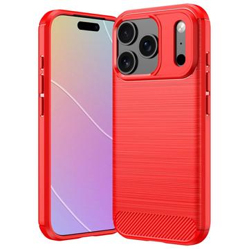 iPhone 18 Pro Max Børstet TPU Cover - Karbonfiber - rød
