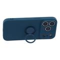 iPhone 18 Pro Max Flydende silikone cover med ringholder og håndledsrem - Midnatsblå