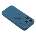 iPhone 18 Pro Max Flydende silikone cover med ringholder og håndledsrem - Midnatsblå