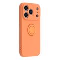 iPhone 18 Pro Max Flydende silikone cover med ringholder og håndledsrem - orange