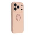 iPhone 18 Pro Max Flydende silikone cover med ringholder og håndledsrem - lyserød